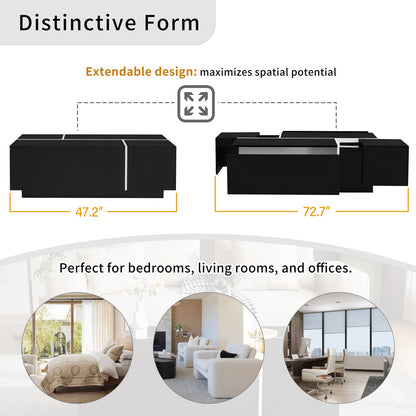 Black MDF Coffee Table with Storage Drawers for Living Room