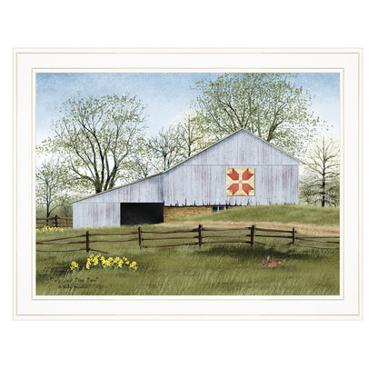 Ready to Hang Tulip Quilt Block Barn Print, White Frame