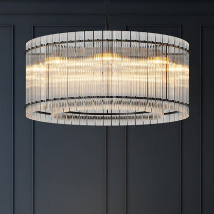 37 Inch Black Round Chandelier - Modern Water Wave Design