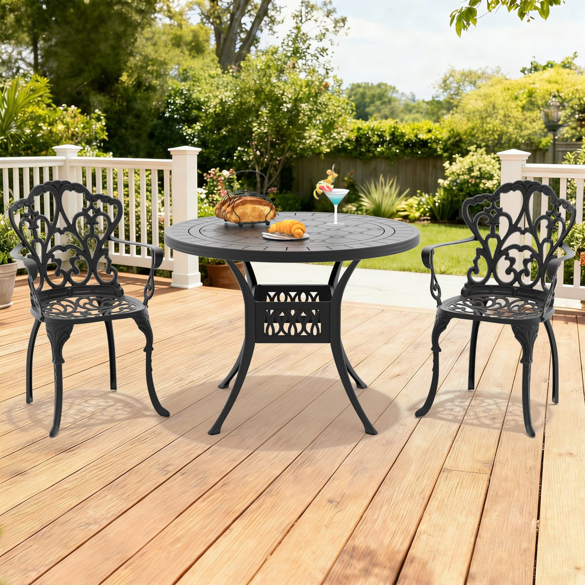 3-Piece Cast Aluminum Patio Set - Black Cushions