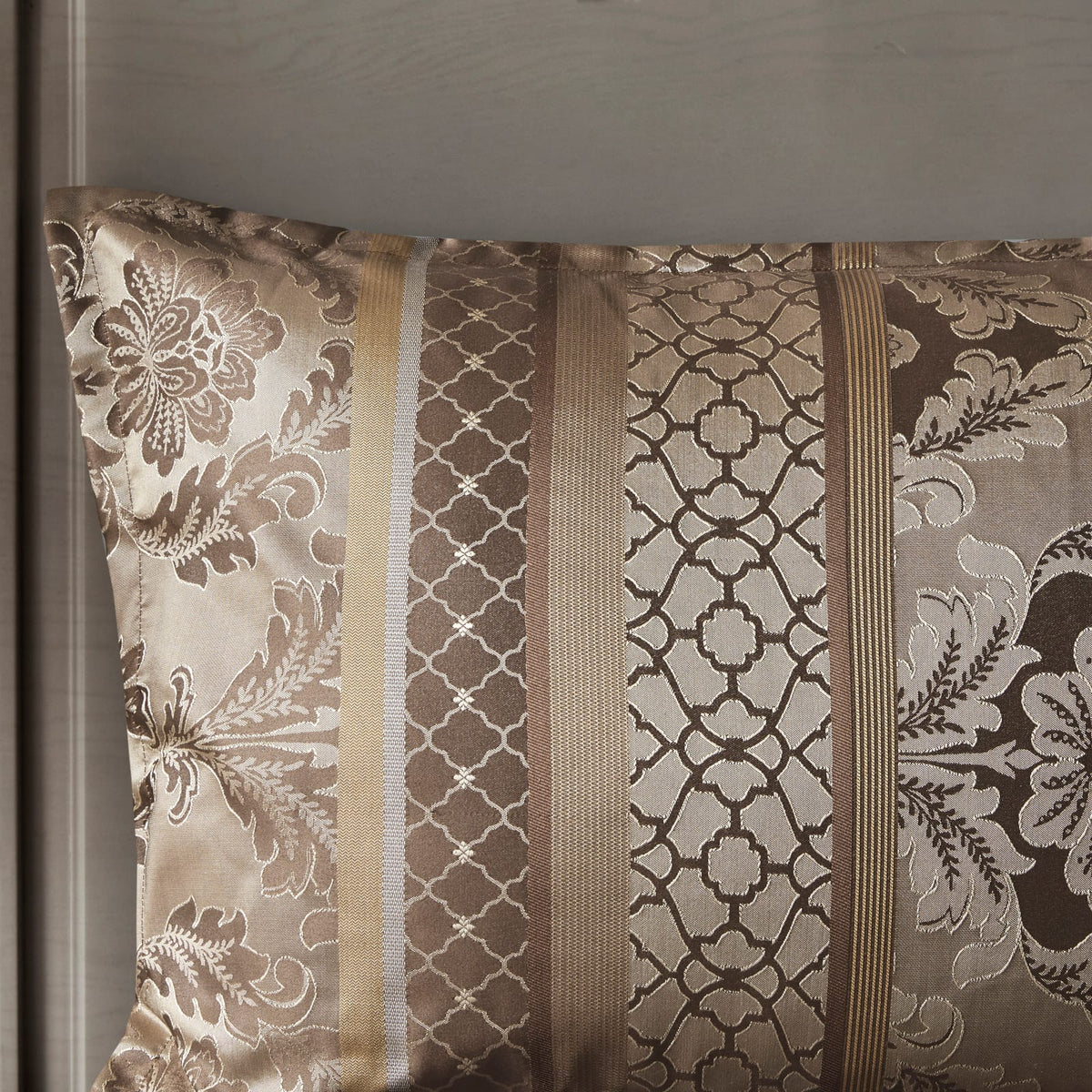 7 Piece Jacquard Queen Comforter Set - Brown & Gold