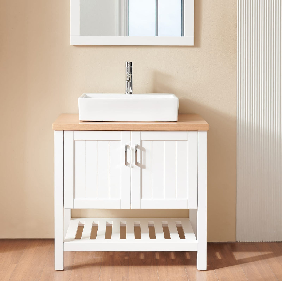 Modern Solid Wood Bathroom Vanity with Sink Set in White Natural