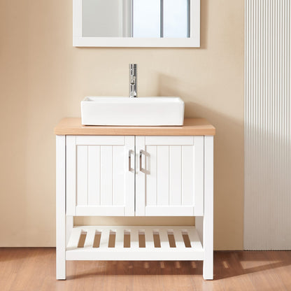 Modern Solid Wood Bathroom Vanity with Sink Set in White Natural