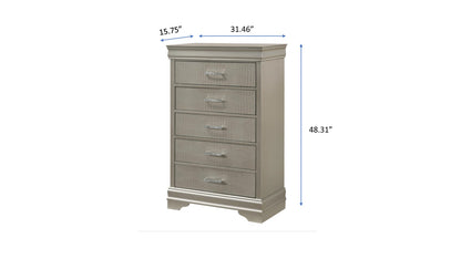 Beige 5-Drawer Tall Chest Bedroom Furniture