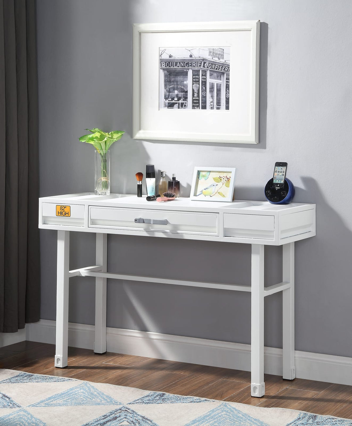 Cargo White Finish Vanity Desk - Storage & Industrial Style