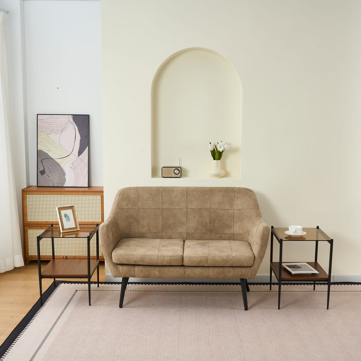 Set of 2 Rectangle End Tables - Brown Tempered Glass