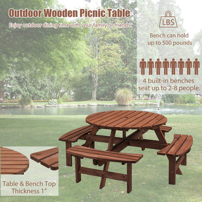 8 Person Wooden Picnic Table - Outdoor Dining Set with Benches