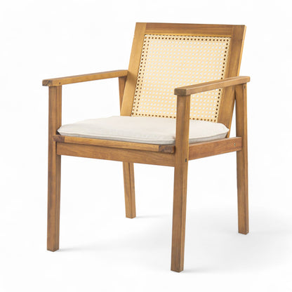 Teak Beige Acacia Wood Patio Dining Chairs Set of 2