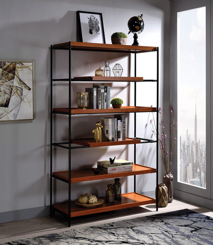 Oaken Honey Oak Bookshelf - Black Metal Display Shelf