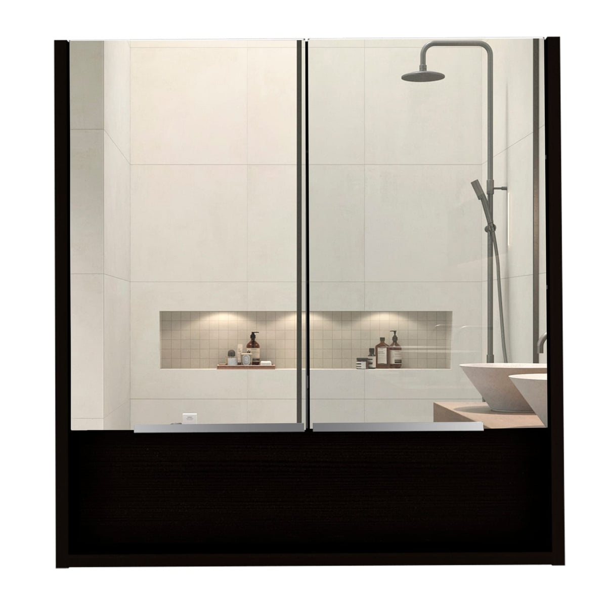 Wenge Bathroom Storage Cabinet with Mirror