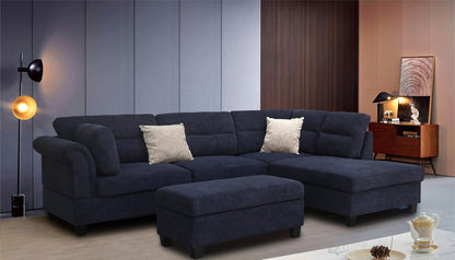100" Black Fabric Sectional Sofa with Ottoman for Living Room