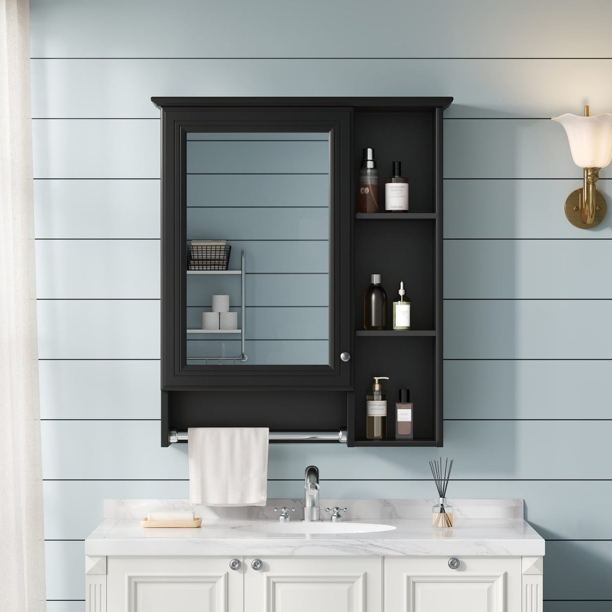 Black Bathroom Storage Cabinet - Wall Mounted Mirror Cabinet