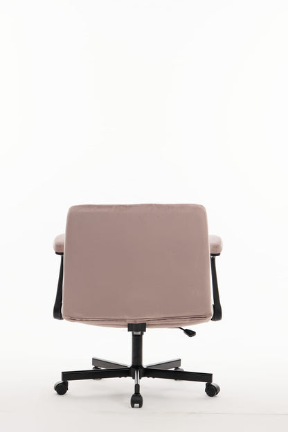 Pink Velvet Criss Cross Office Chair with Wheels for Home Office Comfort