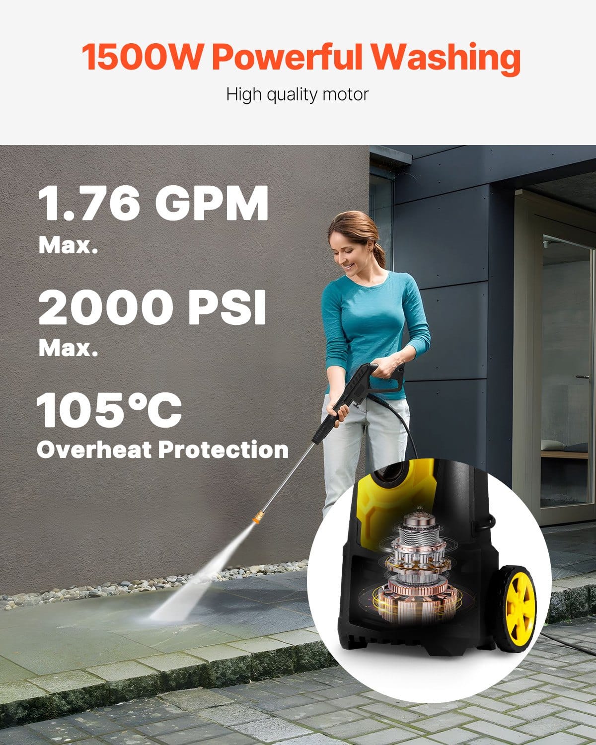 2000 PSI Electric Pressure Washer - Black Metal Frame