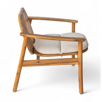 Teak Beige Acacia Wood Patio Club Chair Set of 2