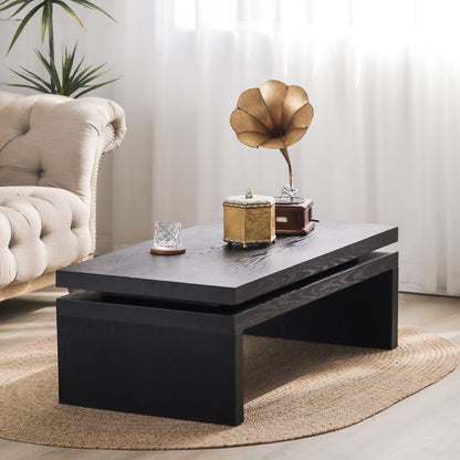 Living Room Antique Black Ash Wood Coffee Table - Rectangular Dining Table 47.6" L