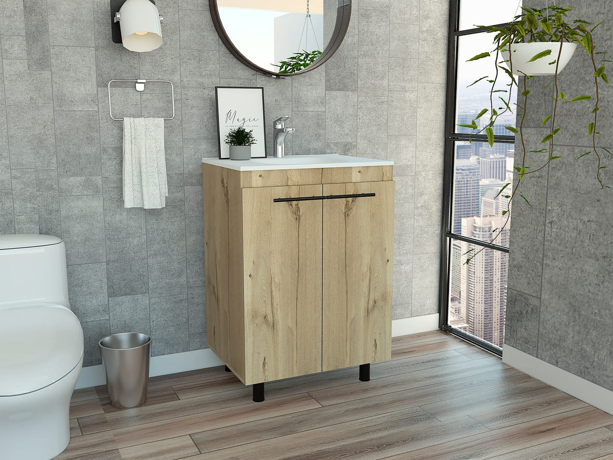 Light Oak Bathroom Vanity Cabinet - 2 Door Storage