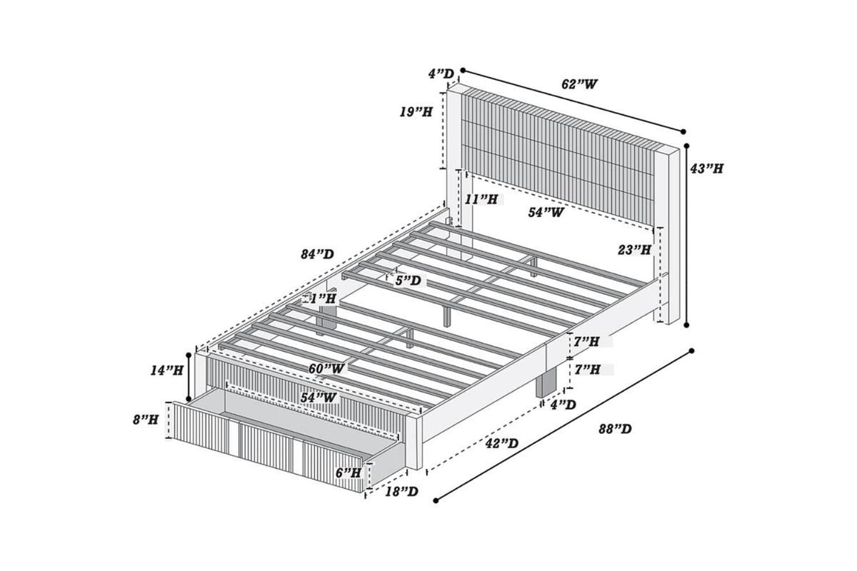 Queen Gray Corduroy Bed Frame - Modern Bedroom Style
