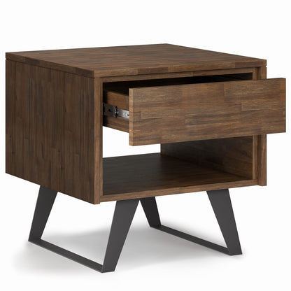 Dark Brown Acacia Wood End Table - 22" Square for Living Room