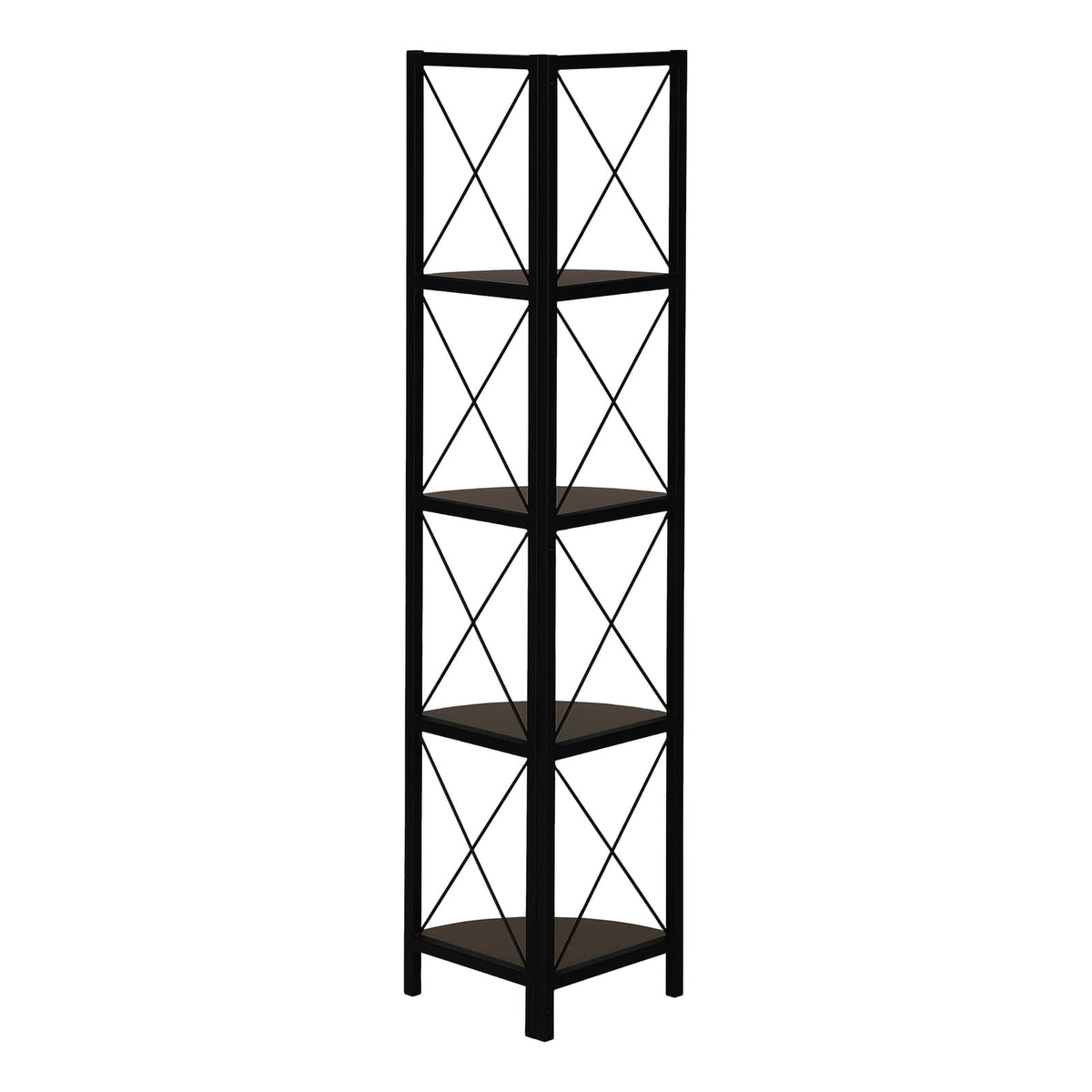 Espresso Metal 4 Tier Corner Bookshelf - 59" High for Living Room