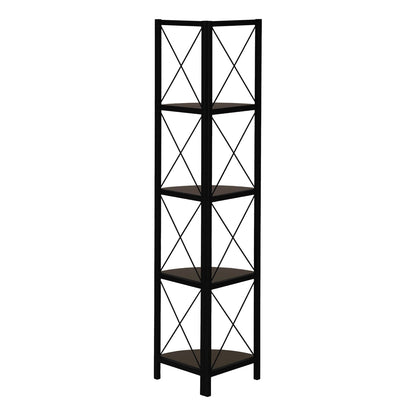 Espresso Metal 4 Tier Corner Bookshelf - 59" High for Living Room