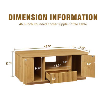46.5" Natural MDF Coffee Table with Drawers & Storage for Living Room