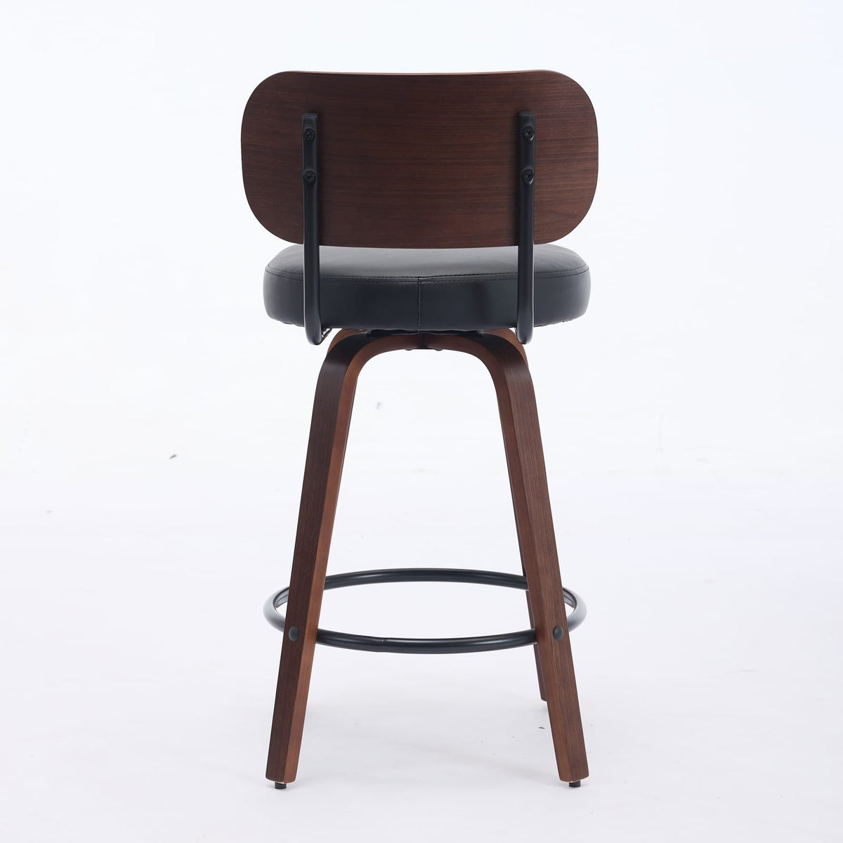 Black PU Leather Bar Stools Set of 2 with Walnut Frame for Dining Room