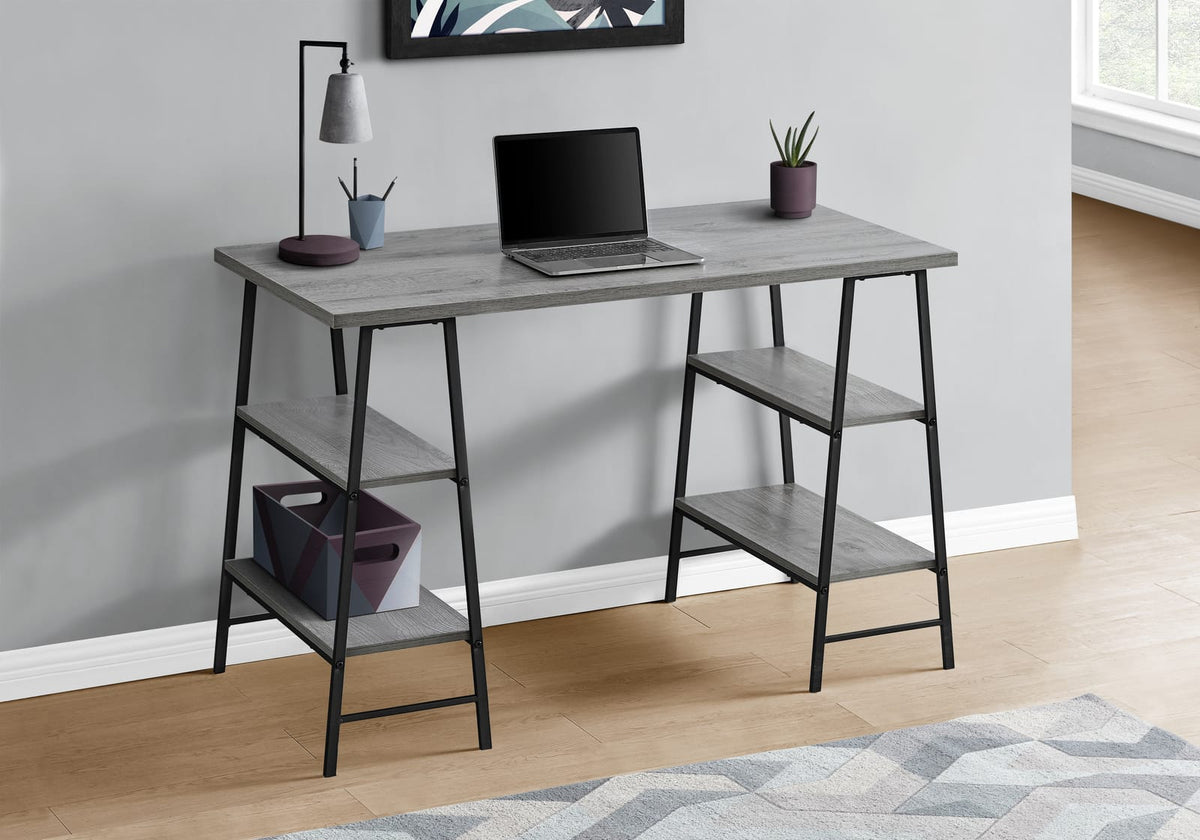 Grey Metal Computer Desk - 48" Storage Shelves Office Desk for Home Office