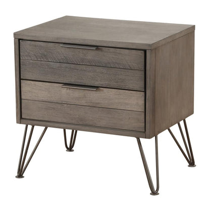 Contemporary Gray Wood Nightstand with Metal Legs - Storage & Style