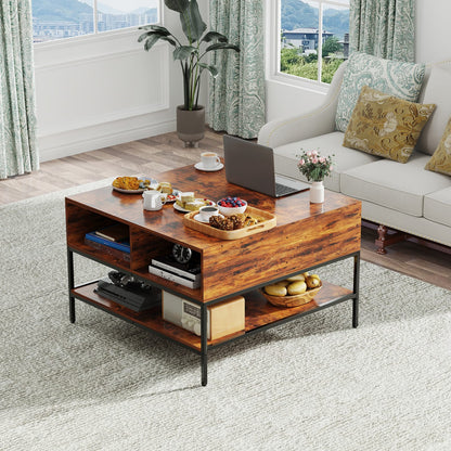 Black Brown Farmhouse Coffee Table with Storage