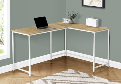 Compact L-Shaped Desk for Home Office Workspace, Natural Finish