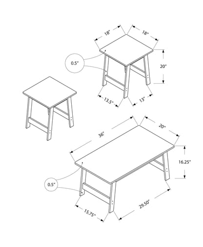 Grey 3 Piece Table Set - Coffee & End Tables for Living Room