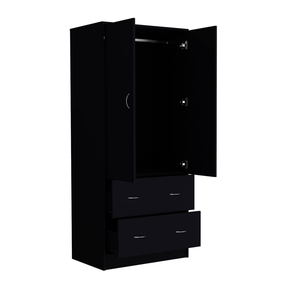 Black Engineered Wood Armoire for Bedroom Storage and Wardrobe