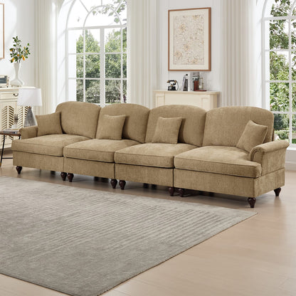 Light Coffee Chenille 4 Seat Sofa - Removable Ruffles for Living Room
