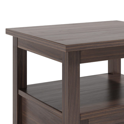 Dark Brown Wood End Table with Storage Drawer for Living Room