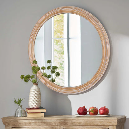 27.5" Round Farmhouse Mirror - Antique Natural Wood Frame