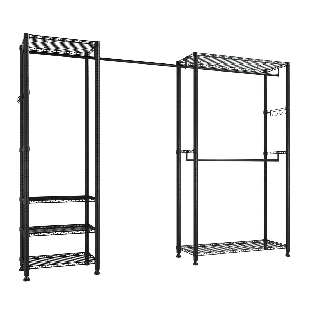 Heavy Duty Clothes Rack - Black Carbon Steel Garment Racks with Adjustable Shelves