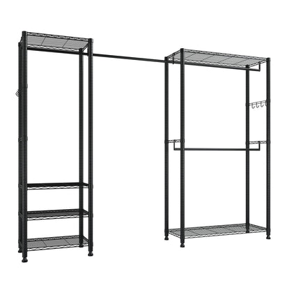 Heavy Duty Clothes Rack - Black Carbon Steel Garment Racks with Adjustable Shelves