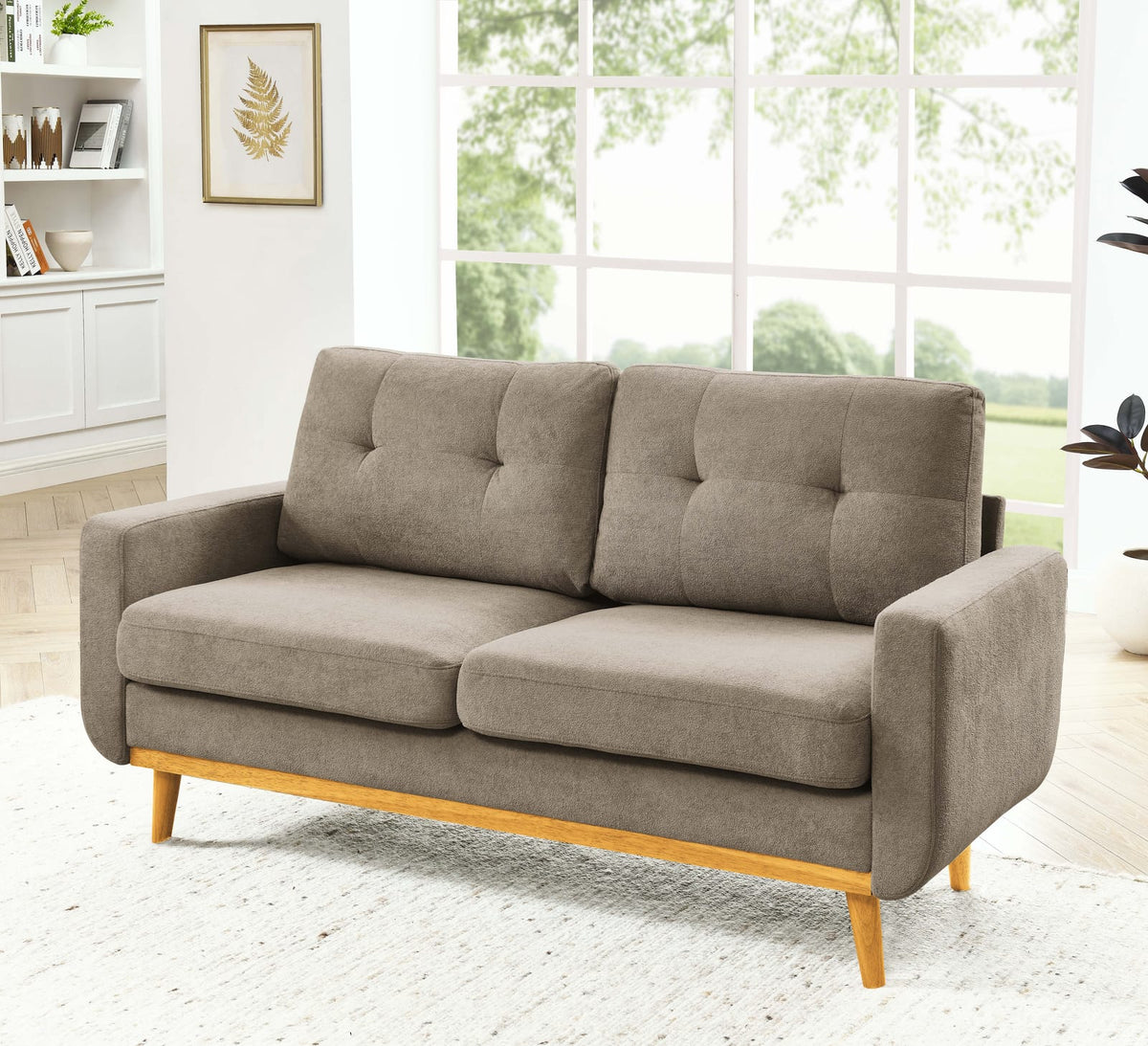 2 Seat Khaki Polyester Loveseat Sofa - 67.7" Wide for Living Room
