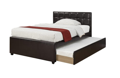 Twin Size Bed w/ Trundle - Espresso Faux Leather for Bedroom