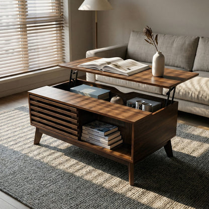 Walnut Lift Top Coffee Table - Storage & Workspace