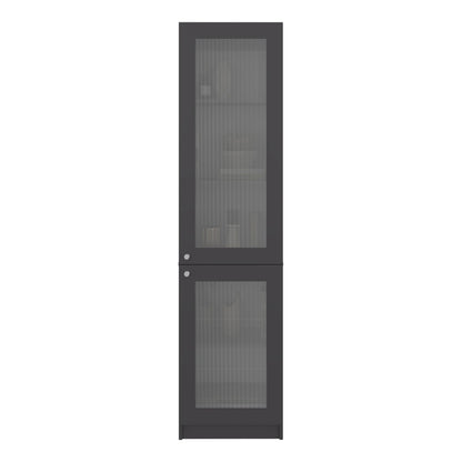 Tall Bookcase 71" H Gray+White Fluted Doors for Home Office