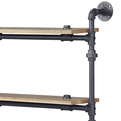 5-Tier Oak Metal Wall Shelves - Natural Black for Living Room