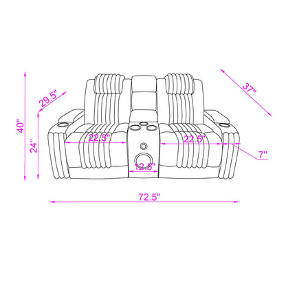 Black Polyester Power Reclining Loveseat - 72" for Living Room