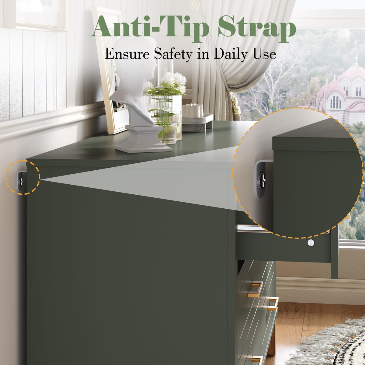 6-Drawer Olive Green Dresser - Modern Storage Cabinet for Kids Bedroom