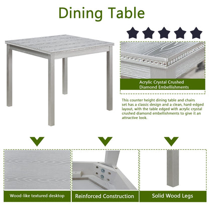Silver Grey Square Dining Table Set - 4 Chairs