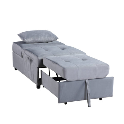 Gray Velvet Storage Bench - Lift Top Convertible for Living Room