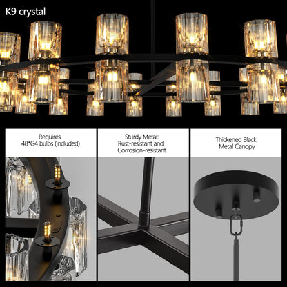 48 Inch Black Iron Crystal Chandelier - Modern Lighting