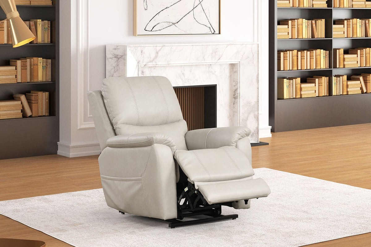 Contemporary Light Gray Lift Chair - Saddle Arms Wired Controller