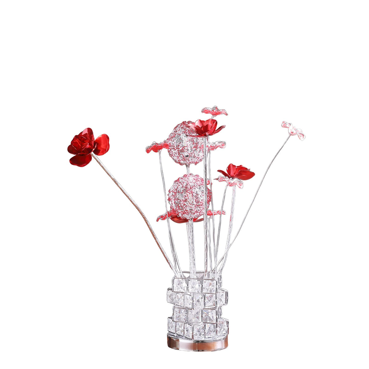 Aluminum 4 Red Roses Floral Table Lamp - Multicolored